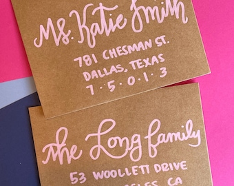 Craft Envelope / Light Pink Lettering Invitation Address Calligraphy / Party Birthday Wedding Bridal Shower Baby Shower / Hand lettered