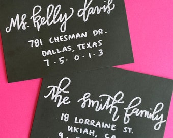 Black Envelope / Light Pink Lettering Invitation Address Calligraphy / Party Birthday Wedding Bridal Shower Baby Shower / Hand lettered