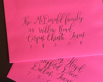 Hot Pink Envelope / Black Hand Lettering Invitation Address Calligraphy Party Birthday Wedding Bridal Shower Baby Shower Bachelorette