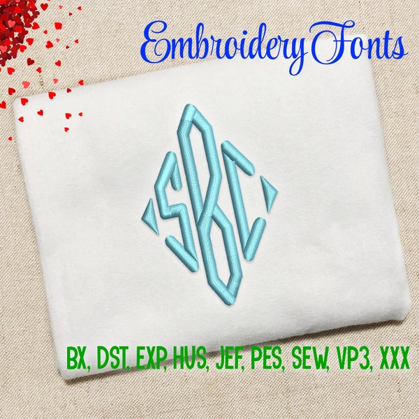 SALE ! 4 Sizes Diamond Monogram Font Embroidery Fonts 9 Formats Embroidery Pattern Machine Embroidery Design PES BX Fonts