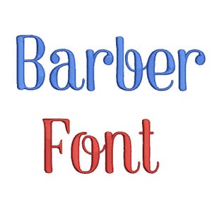 May include: Blue "Barber" text above red "Font" text.