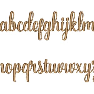 May include: A handwritten alphabet in a cursive font. The letters are brown and are written in lowercase.