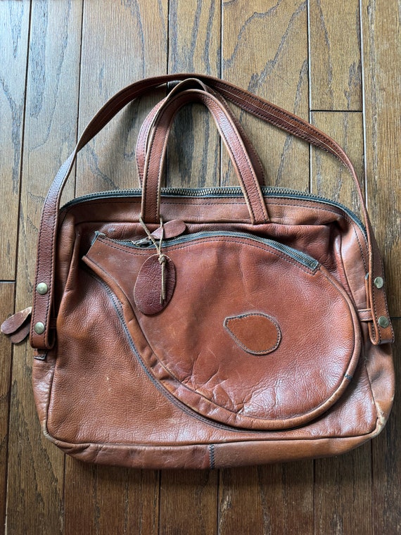 Vintage Leather Tennis Racquet Bag by Land 1970s