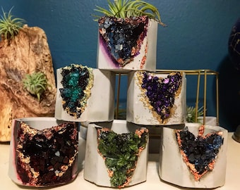 Crystal Inspired Planter | Cement Geode Pot | Air Plant Holder | Cactus Pot | Geode Planter | Candle Holder