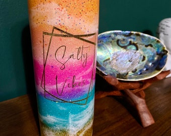 READY TO SHIP | Beach Tumbler | Salty Vibes | Spring Break Tumbler | Sunset Cup | Beach Trip | Beach Wedding Gift | Size 20oz Skinny