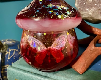 Mushroom Jar | Fairy | Cottagecore | Resin Jar | Mushroom | Jar | Herb Jar | Trinket Dish | Ring Box | Fairycore | Christmas Gift