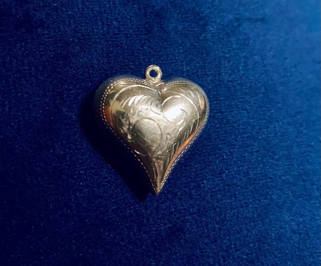 Vintage Etched Sterling Silver Heart Pendant - Hollow Puffy Design - Etsy