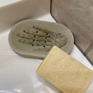 Concrete Skeleton Hand Soap Dish: Cement Bathroom Tray