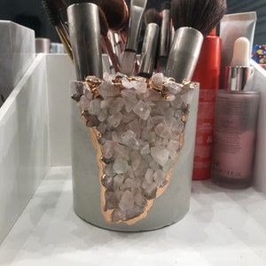 Rose Quartz | Crystal Makeup Brush Holder | Geode Planter | Pen Holder | Office Organization | Vanity | Makeup Organization