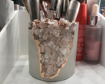 Rose Quartz | Crystal Makeup Brush Holder | Geode Planter | Pen Holder | Office Organization | Vanity | Makeup Organization