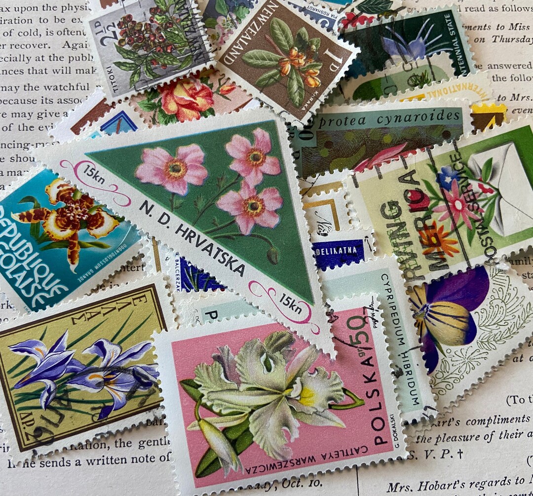 30 Vintage Flower Postage Stamp Lot Cancelled Worldwide & U.S Etsy