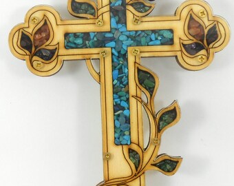 Serbian Orthodox Cross Wall Metal Art with Rustic Copper Finish Hanging