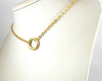 Designer O-Ring 14K Vergoldete Tageshalskette, Diskreter Statement Schmuck, Handgefertigte Minimal Halskette, 1 Micron Beschichtung
