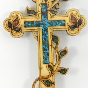 Handmade Crucifix Wall Hanging Wood Cross Medium  Size Healing Branch decor Turquoise Home blessing Christian Orthodox Protestant Icon