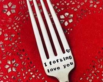 I Forking Love You, Vintage Stamped Fork, Personalized Fork, Birthday Gift Him, Anniversary Present, Funny Fork