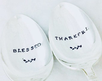 Blessed Thankful, Holiday Serving Spoons, Thanksgiving Servers, Housewarming Gift, Hostess Gift