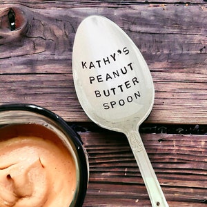 Personalized Peanut Butter Spoon, Peanut Butter Lover Gift, Your Name on Peanut Butter Spoon, Stamped Vintage Peanut Butter Spoon