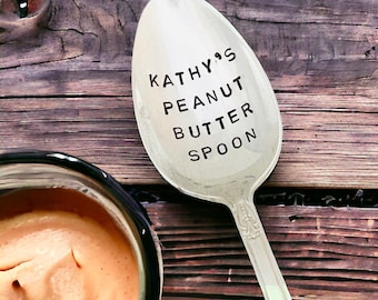 Personalized Peanut Butter Spoon, Peanut Butter Lover Gift, Your Name on Peanut Butter Spoon, Stamped Vintage Peanut Butter Spoon