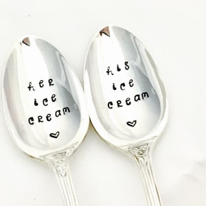 Her Ice Cream His Ice Cream Spoons, Engagement Gift, Wedding Gift, Gift For Couples, Hand Stamped Dessert Spoons