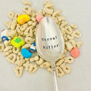 Cereal Killer Spoon, Gift for Cereal Lover, Humerous Cereal Spoon, Stamped Vintage Cereal Spoon