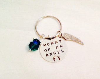 Mommy Of An Angel, Daddy Of An Angel, Remembrance Keepsake, Loss Of Child Memorial Hand Stamped Keychain