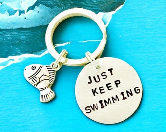 Just Keep Swimming  Keychain, Finding Nemo Inspired Keychain, Swim Team Gift