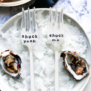 Shuck Yeah, Shuck Me, Seafood Fork Set, Oyster Forks, Hors d’oeuvre Forks,Hostess Gift, Shucking