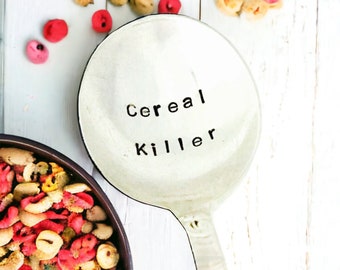 Cereal Killer Spoon, Gift for Cereal Lover, Humerous Cereal Spoon, Stamped Vintage Cereal Spoon