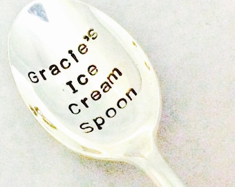 Cuchara de helado personalizada, cubiertos vintage estampados a mano, regalo para amantes del helado