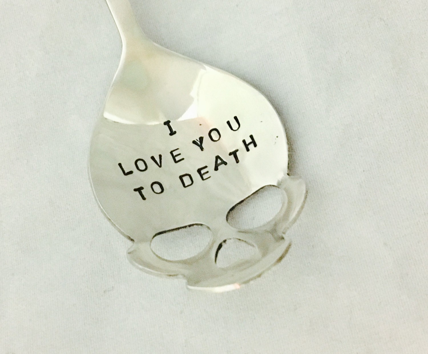 I Love You To Death Hand Stamped Stainless Steel Spoon Halloween Scary Party