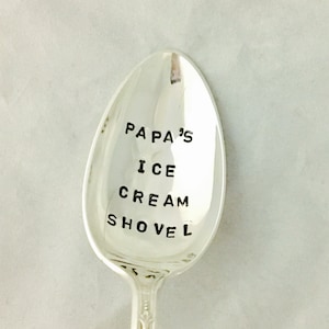 Papas, Papas Etc. Personalisierte Eis Schaufel Löffel Hand gestempelt Vintage Silber Löffel