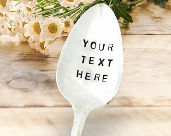 Customized Stamped Spoon, Your Message On Spoon, Personalized Gift, Stamped Vintage Spoon