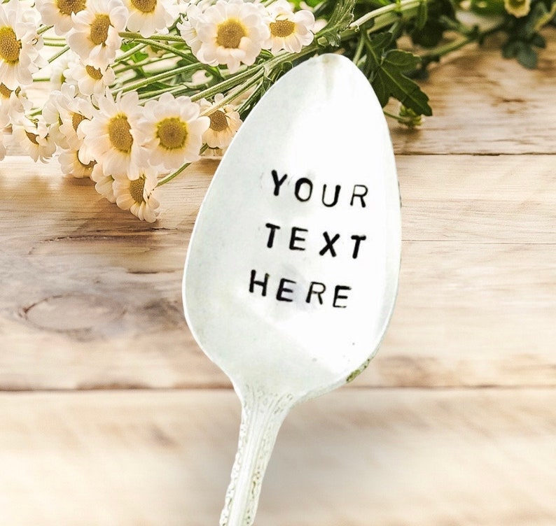 Customized Stamped Spoon, Your Message On Spoon, Personalized Gift, Stamped Vintage Spoon image 1