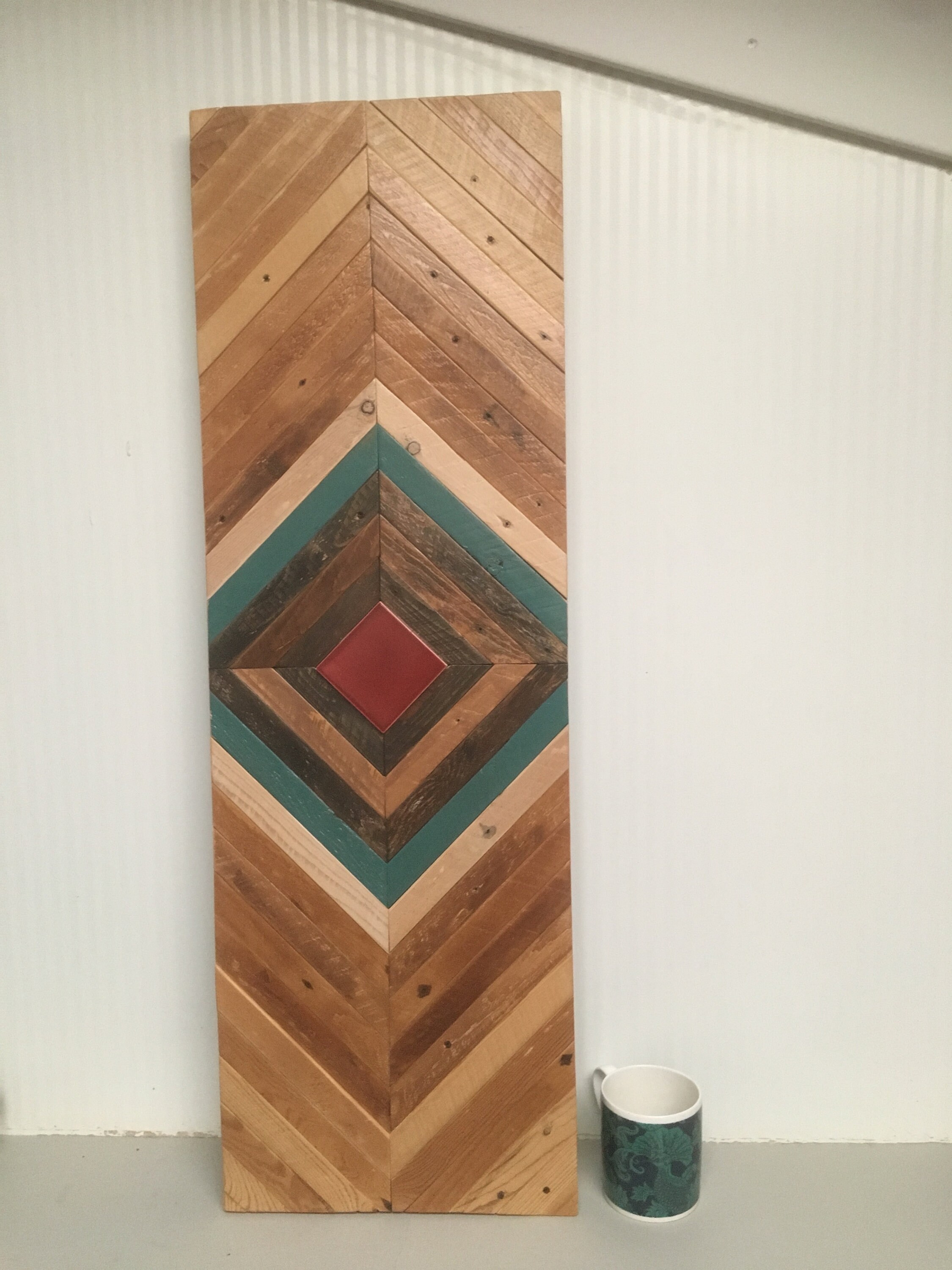 Wall art reclaimed wood with reclaimed tile diamond pattern Etsy