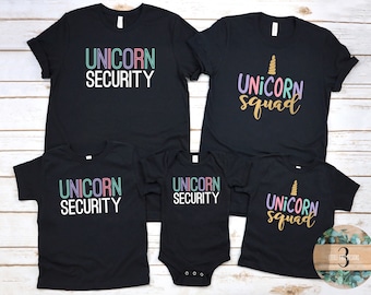 Unicorn Security Squad Shirt Set - Matching Family Birthday Tees