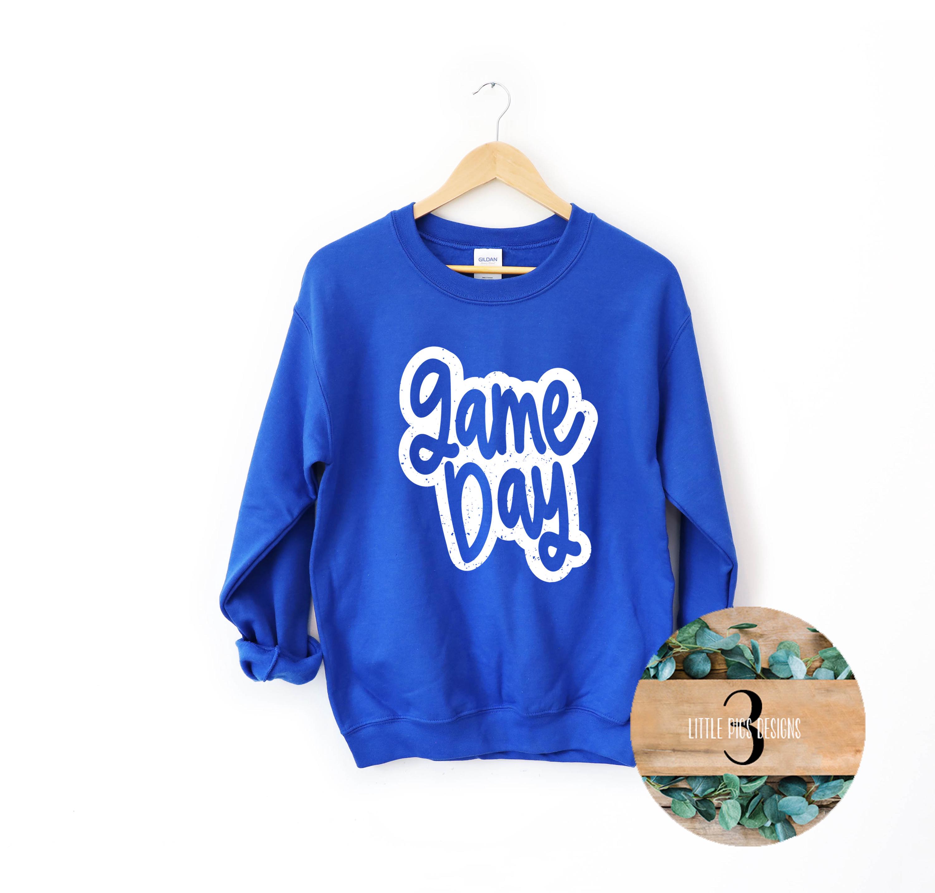 Royal Blue and White Game Day Sweatshirt Long or Short Sleeve T