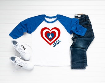 Camiseta personalizada de superhéroe para San Valentín para niños pequeños/jóvenes inspirada en el Capitán América