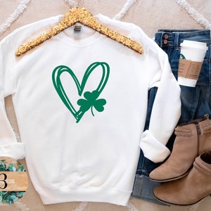 St. Patrick's Day Green Heart and Clover Sweatshirt Short Sleeve or Long Sleeve TShirt