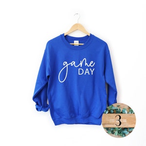 Royal Blue and White Game Day Sweatshirt Long or Short Sleeve T-Shirt