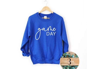 Royal Blue and White Game Day Sweatshirt Long or Short Sleeve T-Shirt
