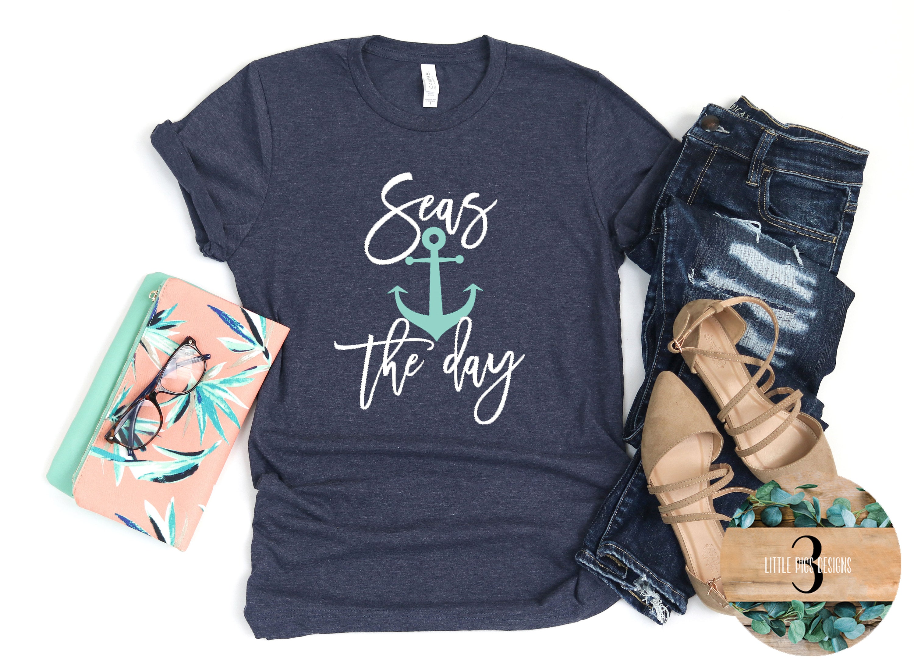 Seas The Day Anchor Nautical Boat Cruise Distressed T Shirt Seas The Day Anchor Nautical Boat Cruise Distressed T Shirt