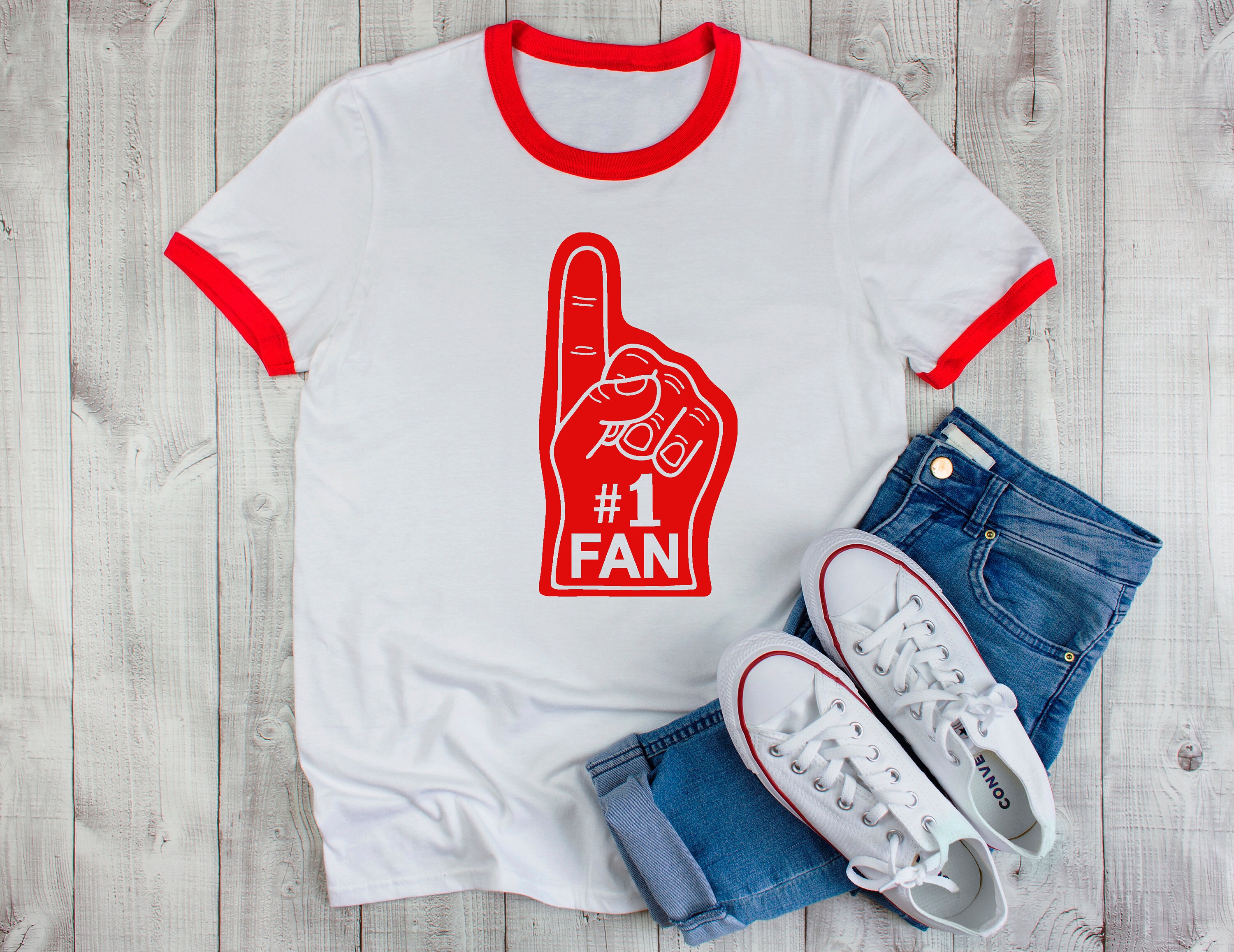 Red and White 1 Fan Foam Finger Shirt Etsy