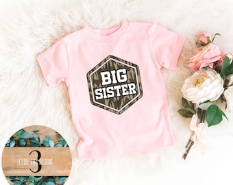 Camo Big Sister Shirt: Sibling Reveal, Sister Matching Outfit