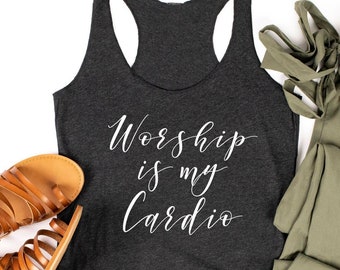 Worship Is My Cardio. Praise and Worship. Workout Tank. His Grace My Grind. Fitness and Faith. Exercise Tank. Christian Workout. Church