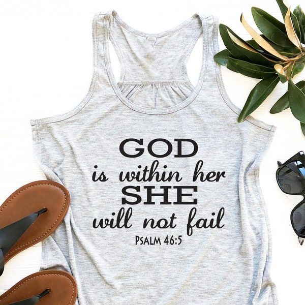 Running Tank Top Psalm 46:5 God Is Within Her. Workout Tank Top. Bella. Christian Clothing. Running Shirt. Marathon. Faith. Bible Verse.