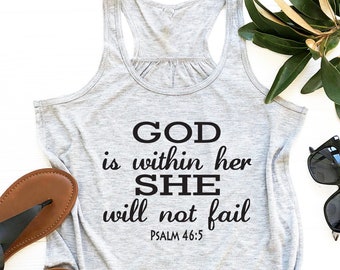 Running Tank Top Psalm 46:5 God Is Within Her. Workout Tank Top. Bella. Christian Clothing. Running Shirt. Marathon. Faith. Bible Verse.