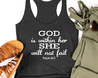 God Is Within Her Shirt. Psalm 46:5. She Is Strong. Faith and Fitness. Inspirational Shirt. Workout Tank. Yoga Tank. Christian Fitness Tank