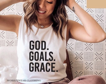 Workout Tank. GOD GOALS GRACE. Motivation. Christian Shirt. Fueled By Jesus. Fitness Tank. Inspiration. Love Jesus. Gym.