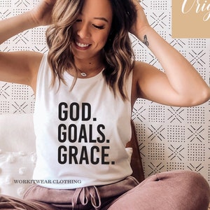 Workout Tank. GOD GOALS GRACE. Motivation. Christian Shirt. Fueled By Jesus. Fitness Tank. Inspiration. Love Jesus