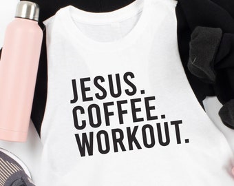 Jesus Coffee Workout CROP Tank. Love Jesus Drink Coffee Fitness Tank. Workout Shirt. Gym Tank. Boxing. Faith Fitness. LFT HVY